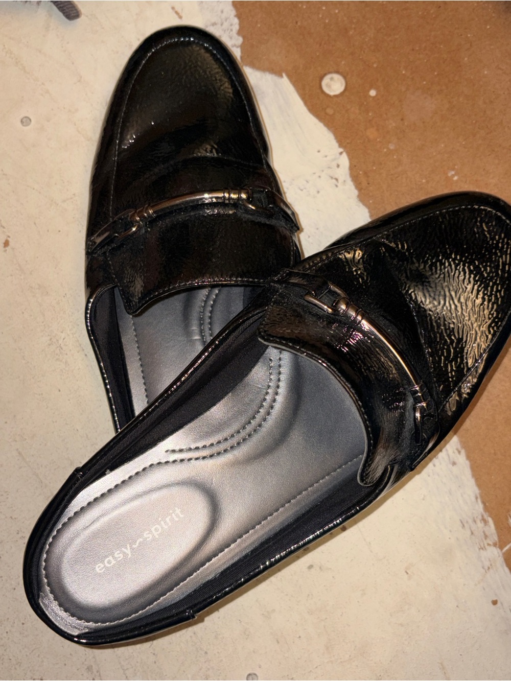 Easy Spirit Black Patent Slip-On Loafers with Metal Bit
